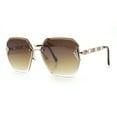 thumbnail image 5 of Womens Rhinestone Jewel Chain Arm Rimless Oversize Butterfly Rectangle Sunglasses [Gold - Brown], 5 of 7