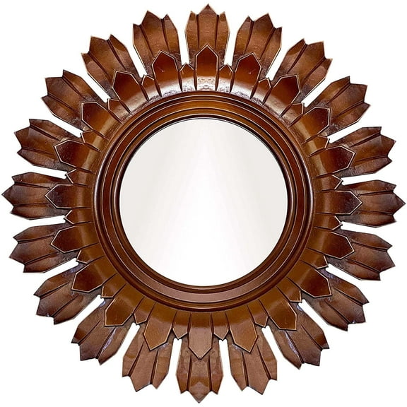 DecorShore 24" Vintage Scroll Brown Farmhouse Style Wooden Bathroom Wall Mirror in Sun Flower Frame