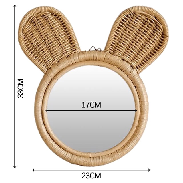Handmade Natural Rattan Innovative Makeup Mirror Cute Ears Mirror Rising Bathroom Wall Hanging Mirror Home Decoration
