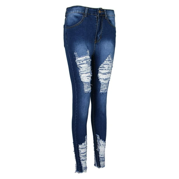 Los Pantalones Flacos Rasgados Atractivos Mujeres Estiran Los Pantalones Del De Apenado Tamano 2XL Colco jeans ajustados rasgados