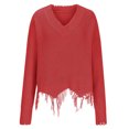 thumbnail image 4 of Timegard Sweaters for Women V Neck off Shoulder Pullover Irregularly Ripped Casual Loose Tops Fall Fashion, 4 of 6