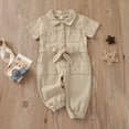 thumbnail image 3 of Usaibhir Toddler Girls Summer Romper Button Down Belted Denim Jumpsuit Wide Leg Shorts Outfits with Pockets 2-7T, 3 of 4