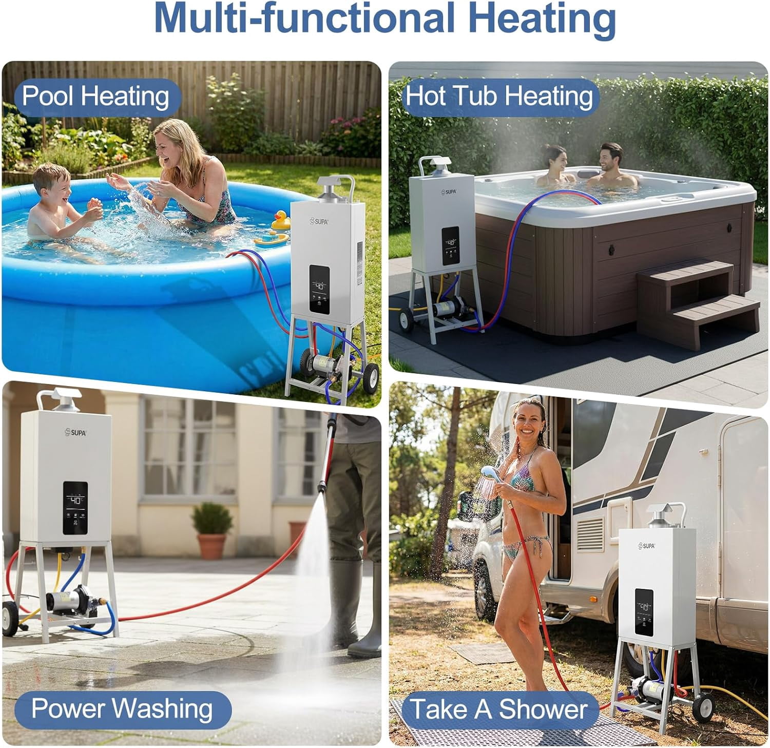 FICISOG Portable Propane Pool Heater for Above Ground Pool, 105,776 Btu Above Ground Pool Heater, 31KW Powerful Instant Heating System for Spas, Outdoor Shower & RV Use, Digital Heating Control