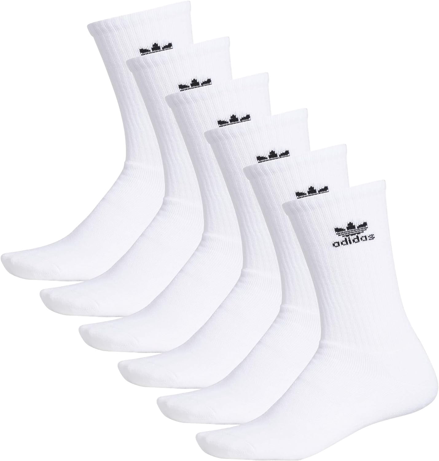 Adidas Trefoil Crew 6 Pairs Unisex Socks Size 6-12, Color: White