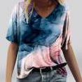 thumbnail image 1 of Mode Femmes Impression Casual V-Cou Manches Courtes T-shirt en Vrac Tops Marbre Impression Femmes Tops Gradient Couleur Femmes Tops, 1 of 4