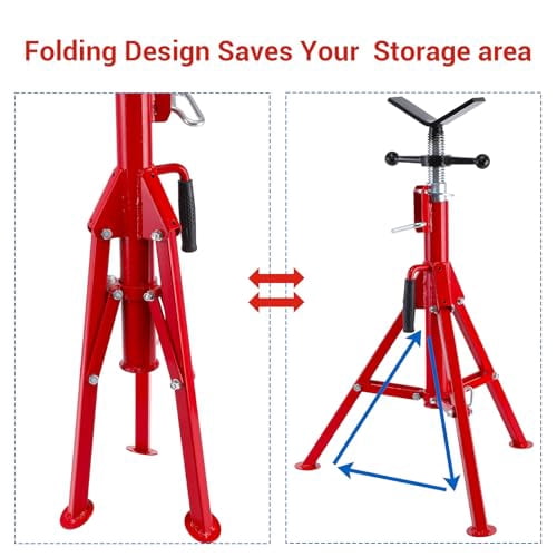 Heavy Duty V-Head Pipe Jack Stand, 2500LB Capacity, Adjustable Height 24-52 Inch, Portable Folding Tripod Base for Welding, Automotive, Construction & Plumbing