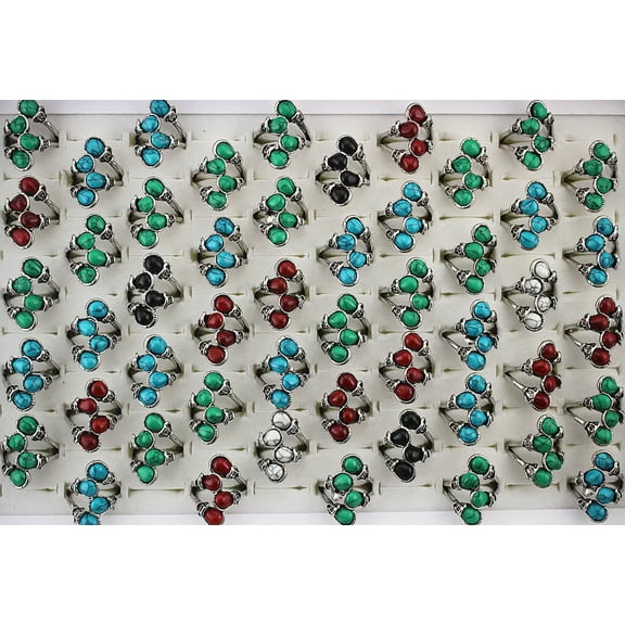EOEMY Wholesale Jewelry Lots 32Pcs Silver P Mixed Natural Stone Lady Rings Party Gifts