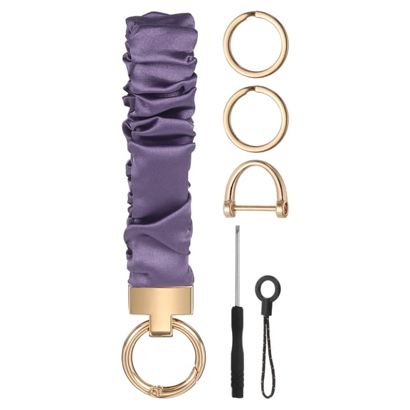 Scrunchie Keychain Wristlet, Cute Lanyard with D Ring & Key Rings for Women, Purple