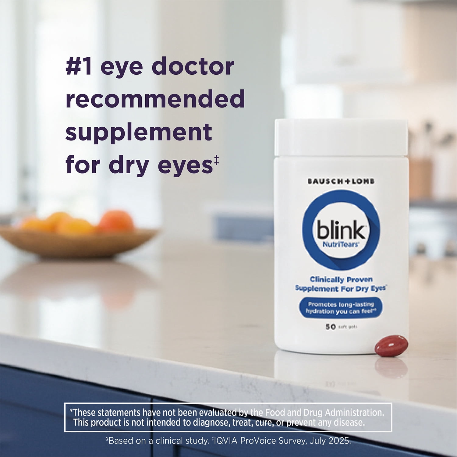 Blink NutriTears Vitamin and Supplement for Dry Eye Care and Vision Health with Lutein and Zeaxanthin Softgels, 50 Count