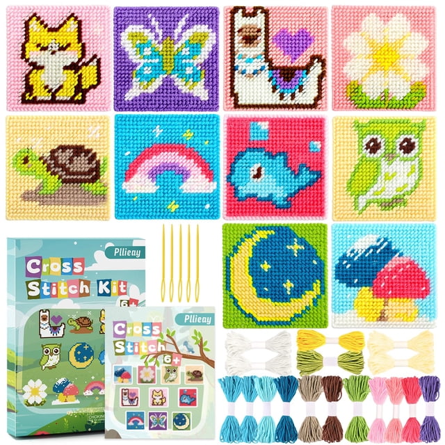 Kit Pllieay para principiantes en punto de cruz para niños con 10 patrones