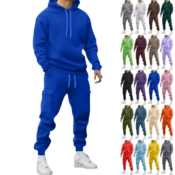 Lenago,Men's Tracksuits Sweatsuits for Men Pullover Hooded Sports Sweat Track Suits 2 Piece Casual Athletic Jogging Warm Up Sets Long Sleeve Trousers Two-Piece Elastic Waist Tracksuit