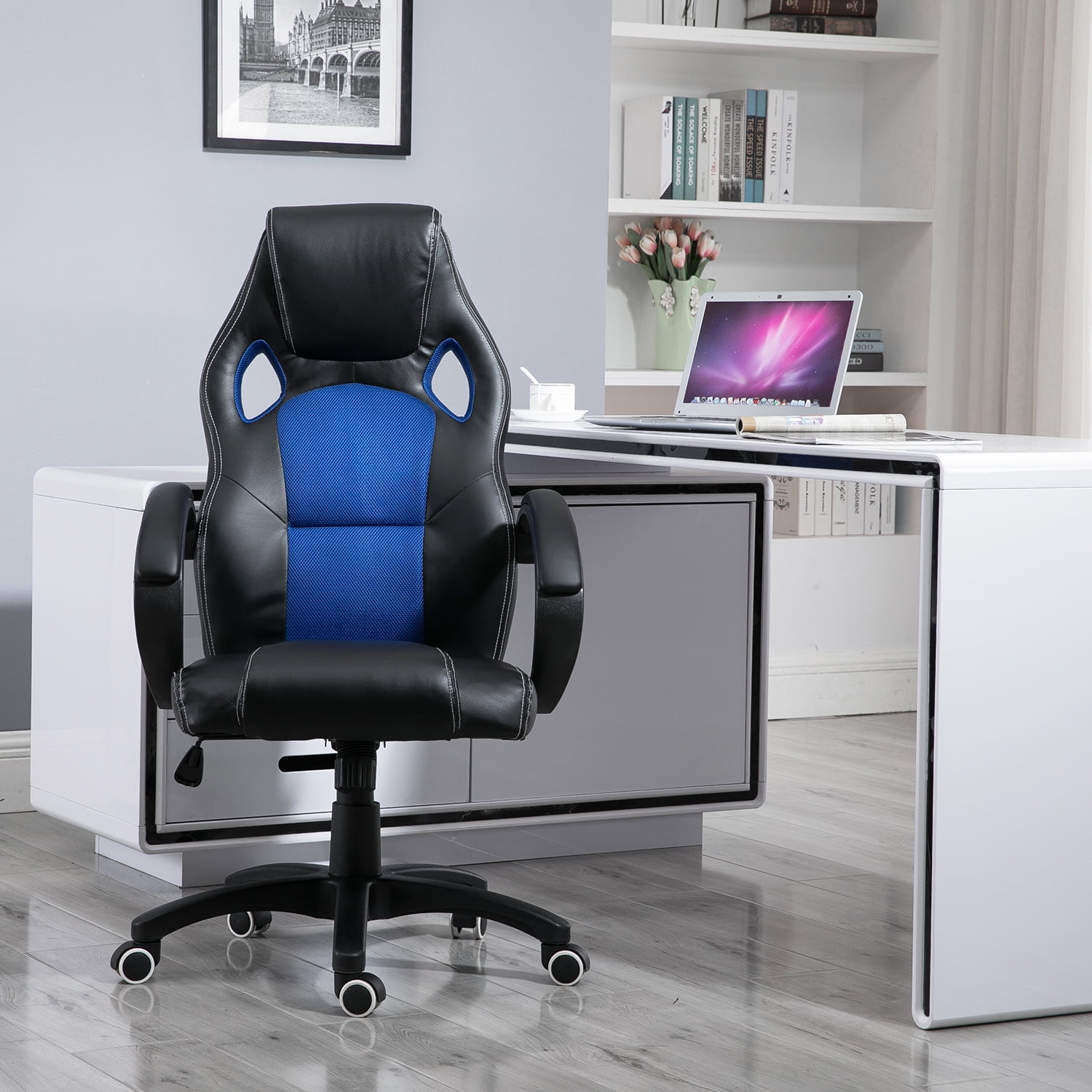 Samincom Office Desk Chair With Mesh Back Swivel Gaming W49 X D49 H109 120cm Blue