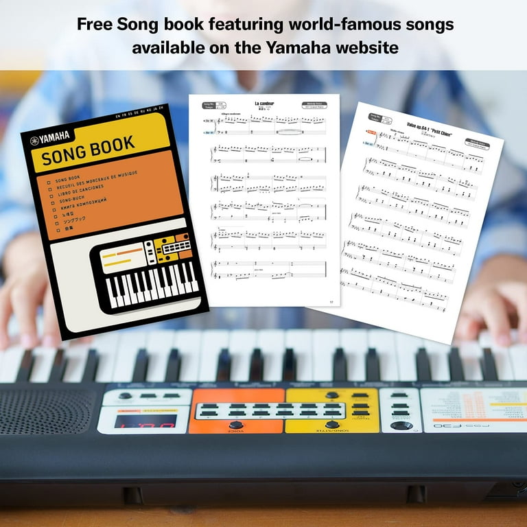 Yamaha 37 Mini Key Keyboard, Black and Orange, USB and AA Powered