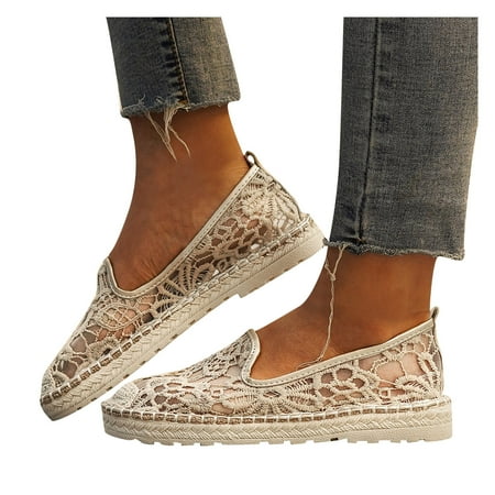 

f21 Women Shoes Flat Loafers Solid Lace Flower Slip On Mesh Womens Casual Sneakers Women Loafers And Slip On Shoes Espadrille Synthetic Sandals Size 7.5 Beige Wide