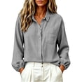 thumbnail image 3 of GigrtiJin Cotton Button Down Shirts for Womens Long Sleeve Collared Loose Blouses Dressy Casual Work Button up Shirts with Pockets, 3 of 7