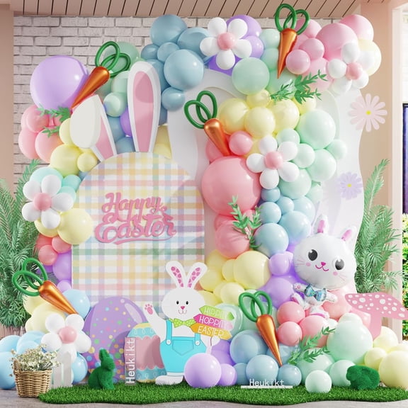 Easter Balloon Garland Arch Kit, Assorted Macaron Color Pastel Polka Dot Balloons Rabbit Egg Carrot Foil Balloon for Party Decoration Supplies