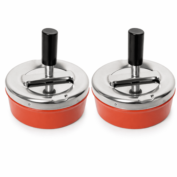 2 Pack Push Down Metal Ashtray with Lid – Retro Spinning Smokeless Ashtray, Round Windproof Cigarette & Cigar Ash Tray, Red