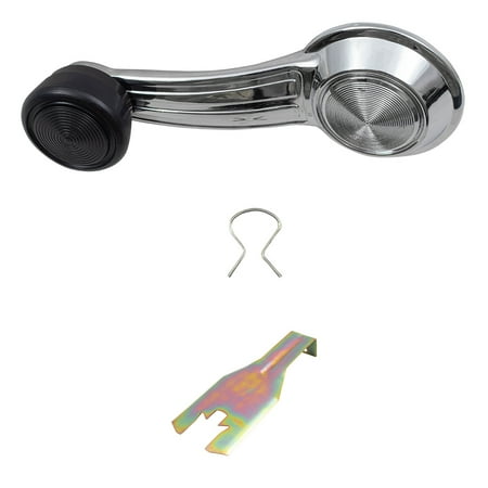 - 2 Pc Set Manual Window Crank Chrome w/ Black Knob & Handle Clip Removal Tool for Buick Chevy GMC Oldsmobile Pontiac Van 20348200 GM1354101