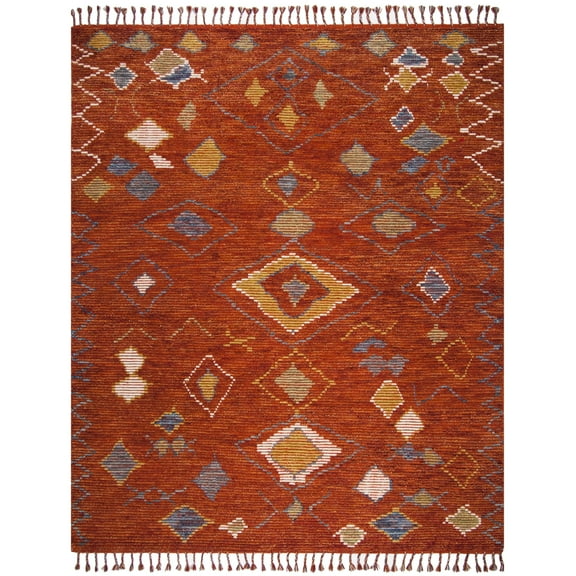 SAFAVIEH Kenya Jerrie Braided Abstract Fringe Area Rug, Red/Multi, 8' x 10'