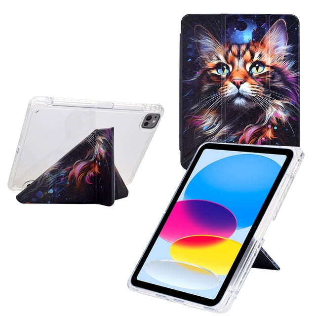 Case for iPad Pro 11 inch Case 2024 5th Gen(M4) Case Drawing Pattern Y-Fold Standing Case Clear Back with Landscape Portrait Mode Pencil Holder & Auto Sleep