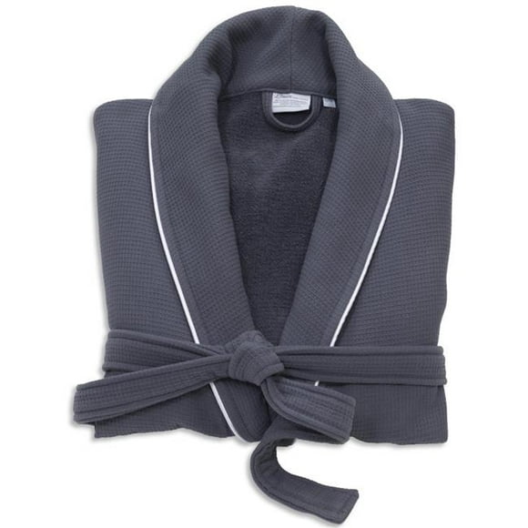 Linum Home Textiles WT96-00-LX Unisex Hotel 100 Percent Turkish Cotton Waffle Terry Bathrobe with Satin Piped Trim, Dark Grey - Large & Extra Large