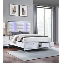 1pc White Upholstered Headboard LED Light Storage Footboard Drawers King Bed