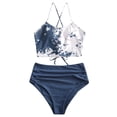 thumbnail image 5 of LoyisViDion Women Summer Swimwear Cross Printing Swimsuit Split Bikini Blue 10(XL), 5 of 6