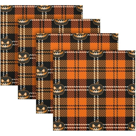 

Hyjoy Orange Pumpkin Plaid Cloth Napkins Set of 4 Reusable Washable Oversized Table Napkins for Family Wedding Dinner Party Home Decor 20 Inch Nice Gifts