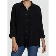 Anne Klein Women's Gauze Button Up Top (Black, Large)