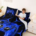 thumbnail image 4 of meiyoeat Neon Blue Flame Game Controller Full Size Sheets for Kids Boys, Blue Geometric Gaming Bed Sheets, 4-Piece, 1 Flat Sheet, 1 Fitted Sheet and 2 Pillowcases, 4 of 6