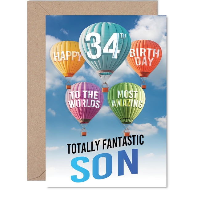 Tarjeta de felicitación Giftzie Son para su 34 cumpleaños en globo aerostático, tamaño A5