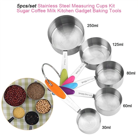 5Pcs Set Measuring Cups, Stainless Steel Measure Cups, Measuring Cups Set, Measuring Tool, Ideal for Dry and Liquid Ingredients, Making Handmade Craft