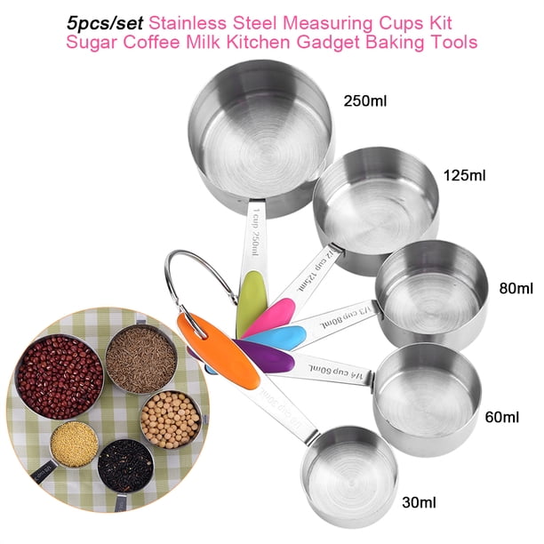 5 Unids/set Jarra Medidora Tazas Medidoras de Acero Inoxidable Taza Medidora para Cocina Juego de Cocina Azúcar café Leche Utensilios de Cocina Herramientas para Hornear ANGGREK Otros