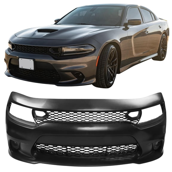Ikon Motorsports Front Bumper Cover Conversion Replacement W/Fog Lamps For 2015-2023 Dodge Charger, PP 19 SRT Hellcat Style 5PP39TZZ 682255 682804