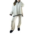 thumbnail image 2 of Women Pants Suit, Elegant Contrast Color Long Sleeve Crew Neck Sweater with Knit Pants Fall Outfit, 2 of 9