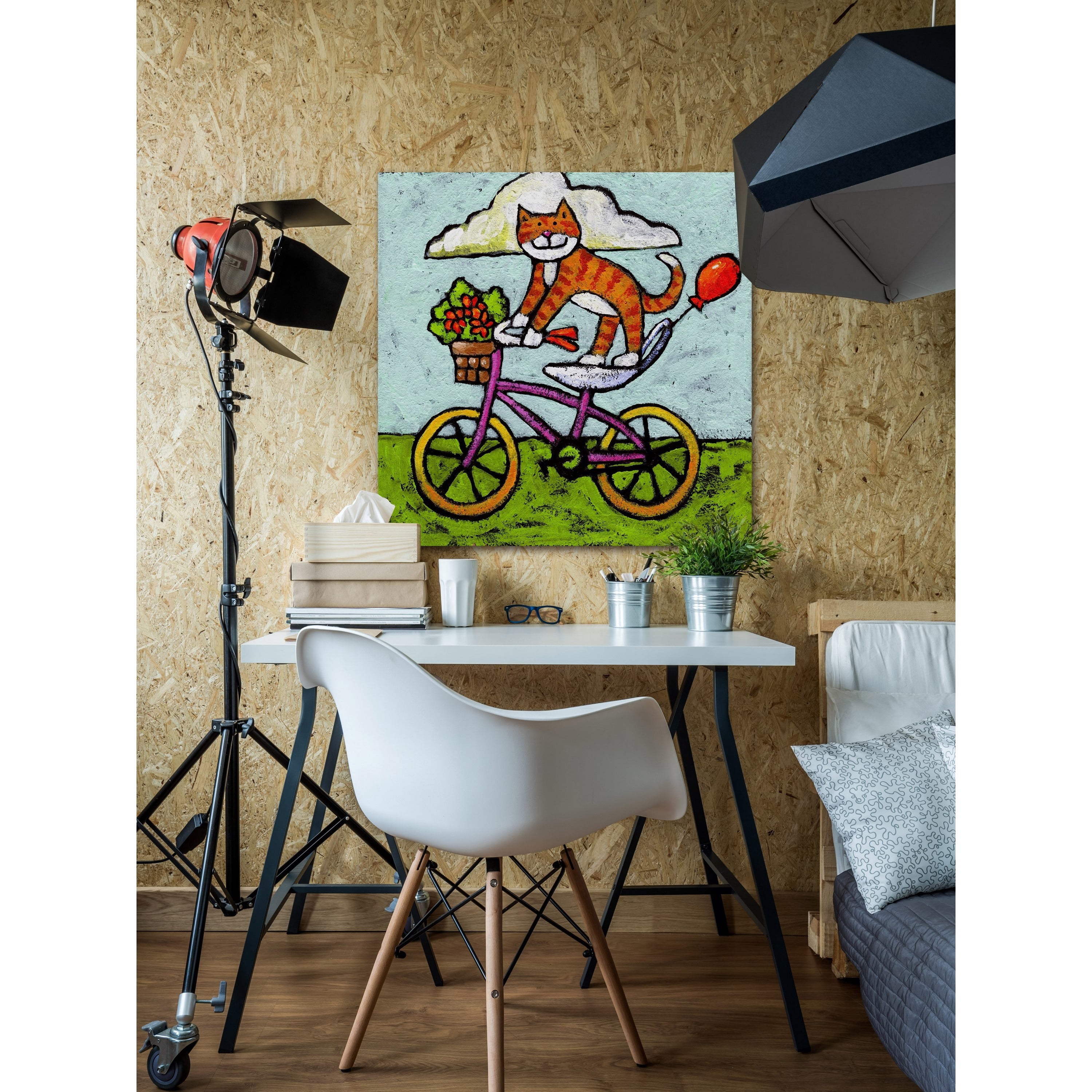 Marmont Hill - "Tiger Cat Bike Acrobat" by Janet Nelson Painting Print on Wrapped Canvas