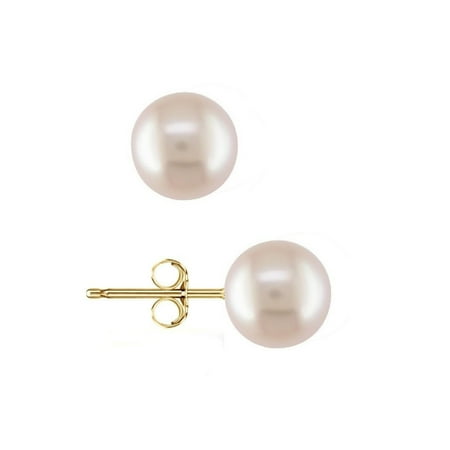 14k Gold 8MM Womens Cream Pearl earrings