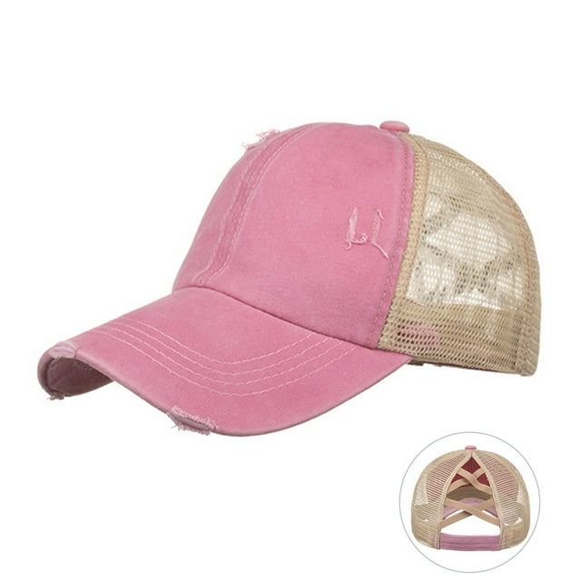 WEIYLL Beret Hat Women Men Washed Light Version Elastic Drawstring Distress Ponytail Mesh Tongue Sun Cap