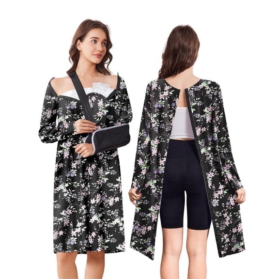 Pinspark Open Back Hospital Gowns for Women Post Shoulder Surgery Tear Away Snap Chemo Port Adaptive Clothing with Pockets