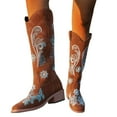 thumbnail image 1 of Botas vaqueras para mujer, botas vaqueras hasta la rodilla, ajustables, con cordones, bordadas, sin cordones, puntera puntiaguda, tacón grueso, botas vaqueras, 1 of 6