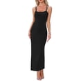 thumbnail image 1 of Vestido Maxi Bodycon Inspire Chic para Mujer con tirantes elásticos, vestido largo de fiesta y club con abertura, color negro, 1 of 6