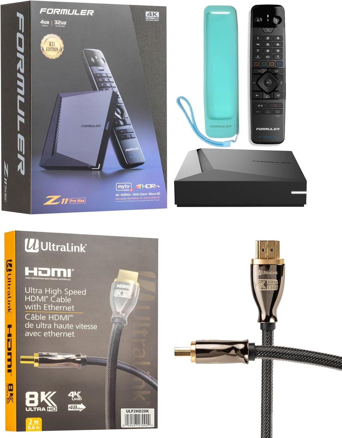 Z11 Pro Max + ULTRALINK 8K High Speed HDMI Cable - Android 11 4GB Ram 32GB Storage with Universal Bluetooth Voice Remote & Premium Protective Silicone Remote Cover