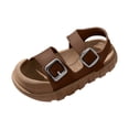 thumbnail image 4 of Floleo Toddler Boys Girls Open-Toe Sandals, Adjustable Double Buckle Footwear, Three Tone Non-Slip Thick Sole Kids Summer Beach & Casual Shoes(Brown,9-10 Years), 4 of 8