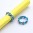 thumbnail image 3 of Juego de 5 anillos elásticos con cuentas de colores y flores de margarita, cuentas de semillas hechas a mano, multicolor, elástico ajustable, múltiple para mujeres y niñas de verano, 3 of 5