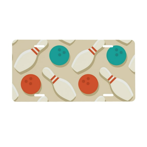 Zufioo Vintage Bowling Print Car Aluminum Front License Plate, 12x6 Inch Decorative Personalized Car License Plate Car Accessories