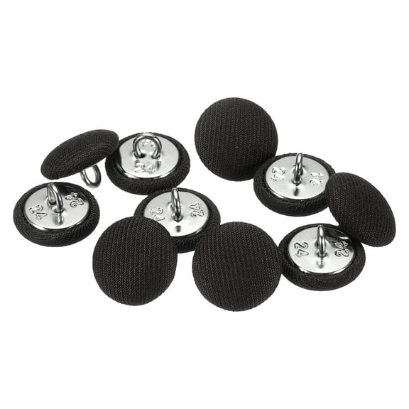 Uxcell 10pcs 24L Fabric Cloth Covered Button 15mm 5/8" Round Metal Shank Satin Sewing DIY Craft Buttons for Bridal Wedding Suits Dress Blouses Sweaters, Black