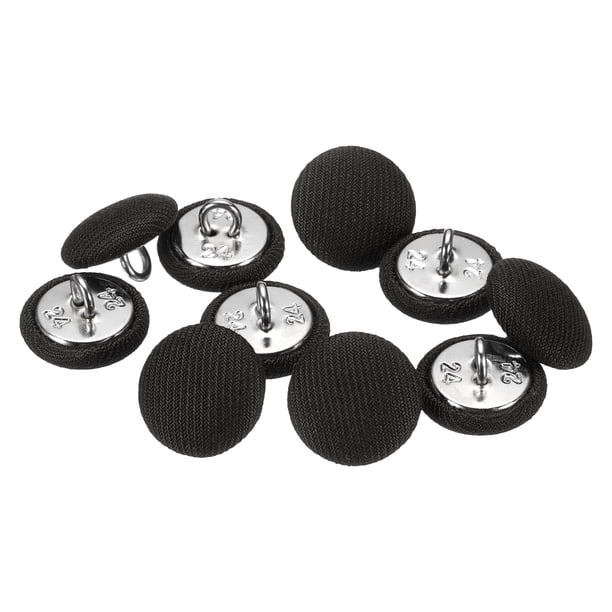 Uxcell 10 piezas 24L botón de tela cubierto de 15 mm 5/8" redondo con shank de metal, botones de costura de satén para manualidades de bricolaje para trajes de boda, vestidos, blusas, suéteres, negro
