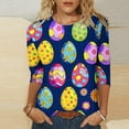 thumbnail image 2 of Midsumdr Womens Tops Casual Easter Colored Eggs Printed Outdoor Daily T Shirt Vacation 3/4 Sleeve Crew Neck Spring Summer Blouse Tops, 2 of 5