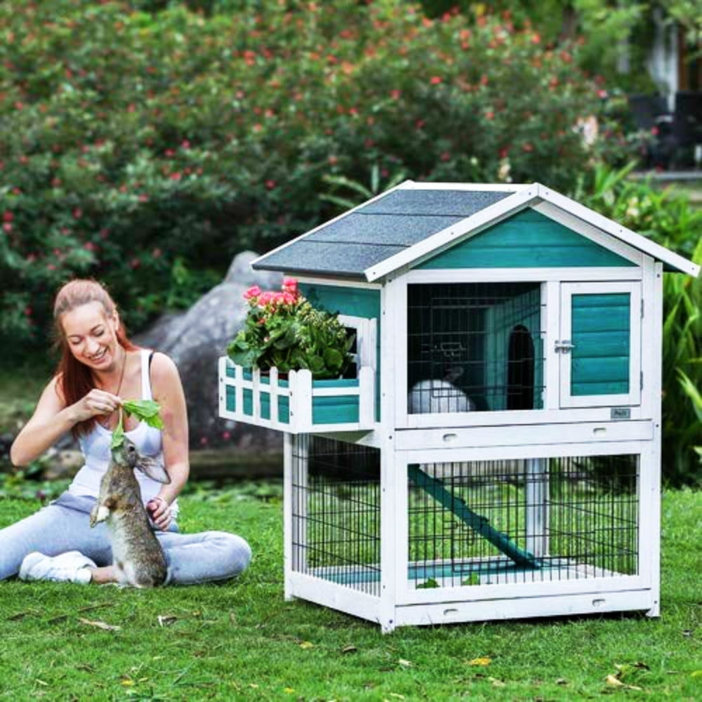 vidaXL Outdoor Rabbit Hutch Wood Garden Patio Animal House Pet Cage Kennel 