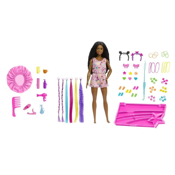 Mattel Barbie Brooklyn Fun Hair Playset with 75  Styling Pieces, Doll Accessories